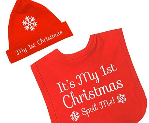 BabyPrem Baby Bib & Hat Set My 1st Christmas Spoil Me Clothes Boy Girl Red Review