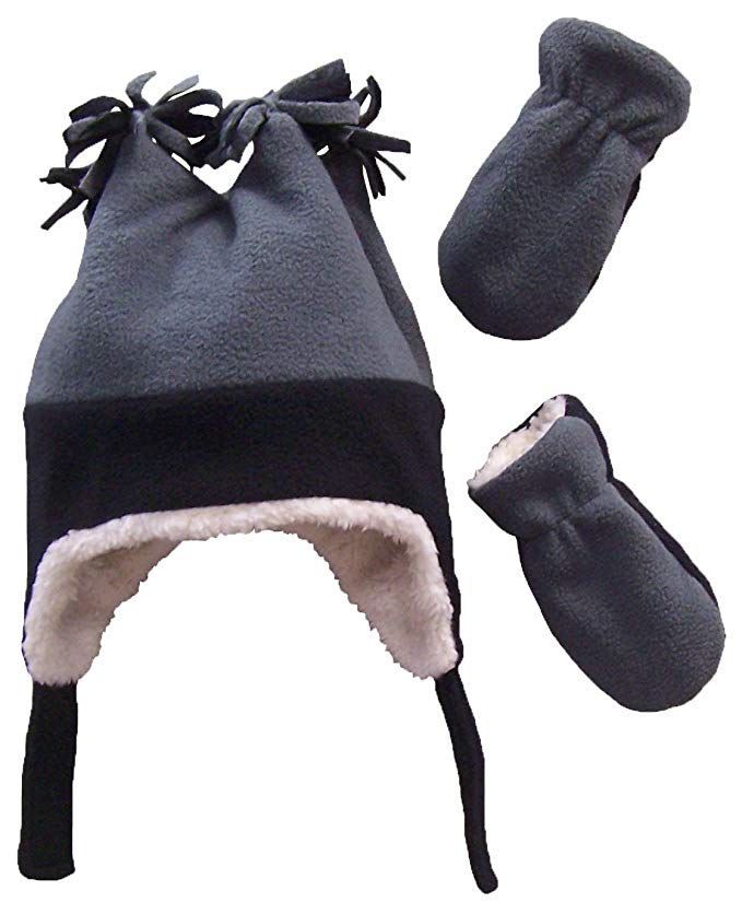 N'Ice Caps Little Boys and Baby Sherpa Lined Fleece Winter Hat and Mitten Set
