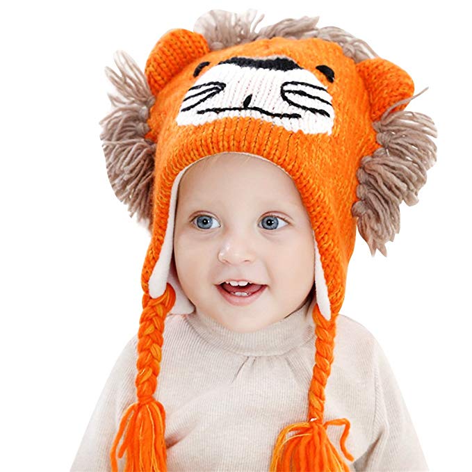 IMLECK Cute Lion Head Shape Toddler Warm Winter Knit Hat With Chin Strap