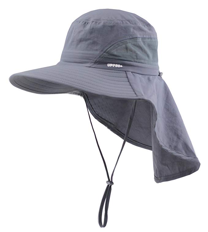 Child Sun Protection Cap Wide Brim Hat with Neck Flap UPF 50+ Kids (3T-7T)