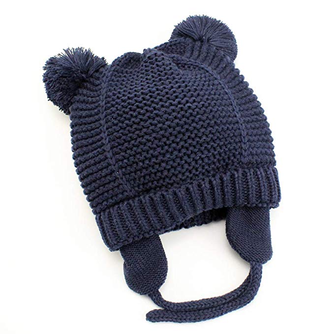 Baby Beanie Earflaps Hat - Infant Toddler Girls Boys Soft Warm Knit Hat Kids Winter Hat with Fleece Lining