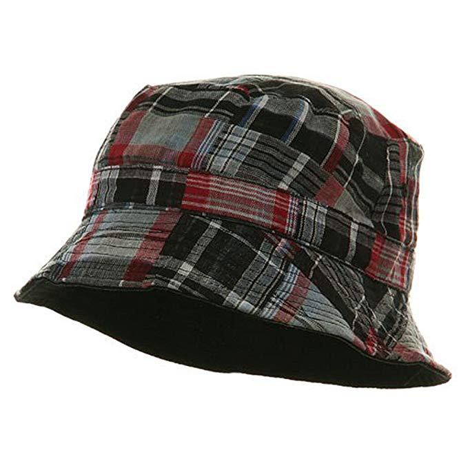 MG Youth Reversible Twill Plaid Bucket Hat - Black Red W20S22D