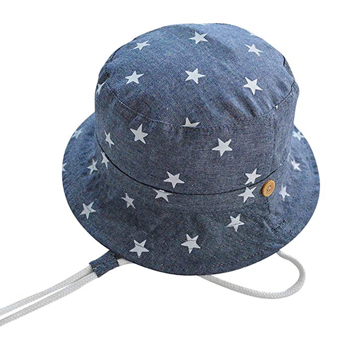 TANGDA Baby Toddler Fisherman Hat Cool Star Pattern Jean Sunhat With Chin Strap