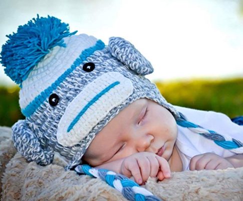 Handmade Crochet Baby blue sock monkey Hat in spring color 0-3 months Review