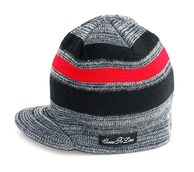 Born to Love - Red and Black Baby Boy's Stripe Visor Beanie Baby Hat