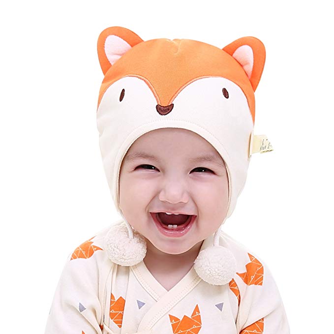 pureborn Baby Fox Hat Pompom Hat Newborn Infant Beanies Cap Cotton Soft Cute for Baby Boys Girls 0-15 Months