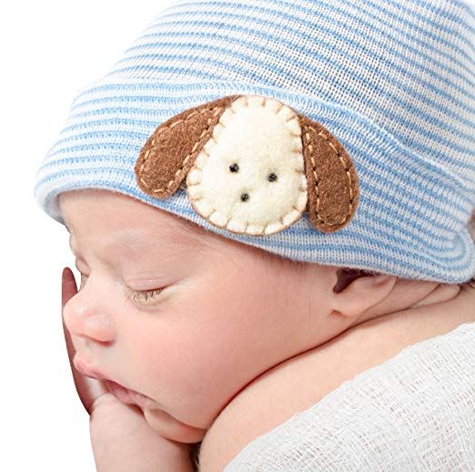 Infanteenie Beenie blue and white puppy baby boy newborn hospital hat