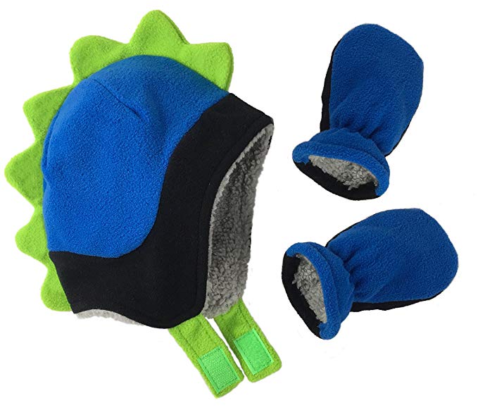 N'Ice Caps Little Boys and Baby Soft Sherpa Lined Fleece Dino Hat Mitten Set