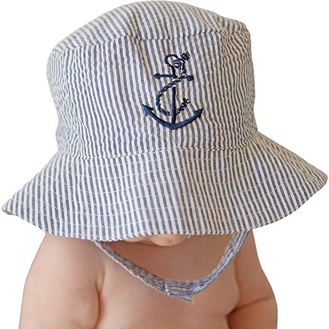 Huggalugs Baby & Toddler Boys Navy Seersucker Anchor Sun Hat UPF 25+