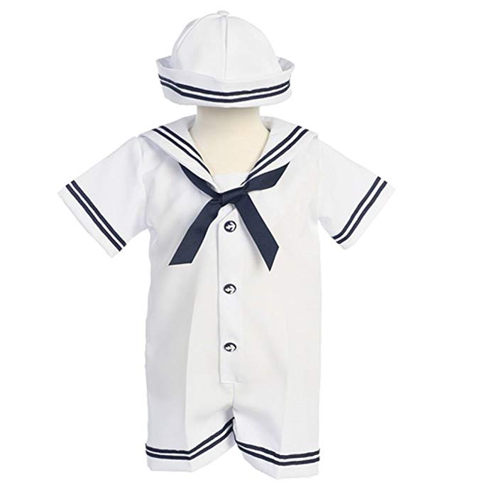 Lito Baby Boys White Navy Sailor Romper Hat Outfit Set 3M-24M