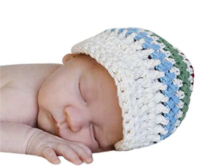 Melondipity Boys Handmade Show Your Stripes White Crochet Visor Beanie Baby Hat