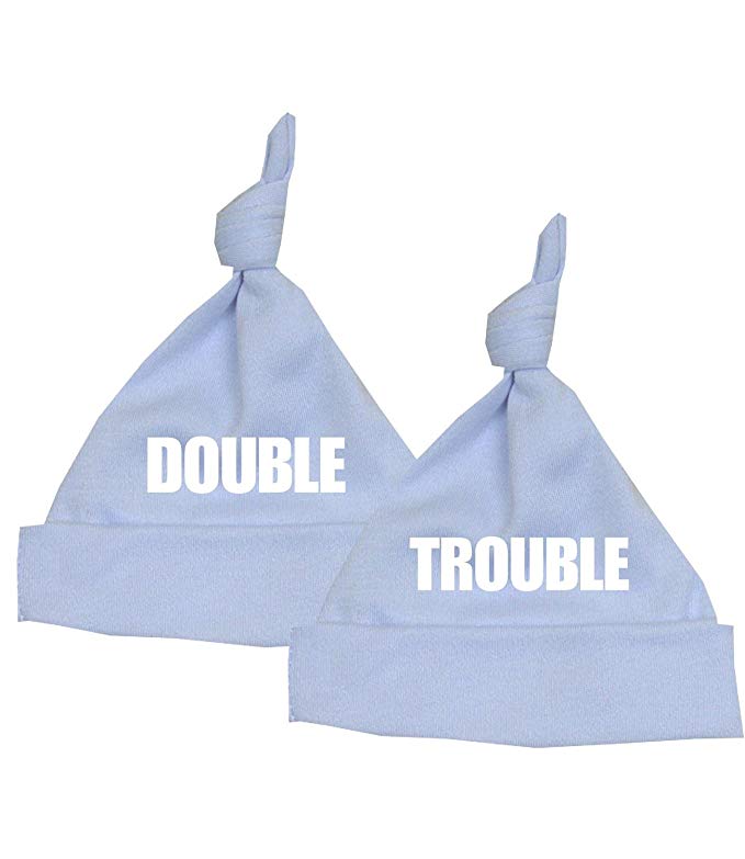 BabyPrem Pack of 2 Twin Baby Hats Double Trouble Pink Blue NB-12 mth