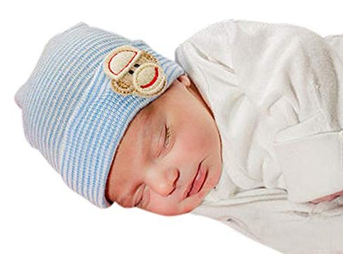 Infanteenie Beenie blue and white sock monkey baby boy newborn hospital hat Review