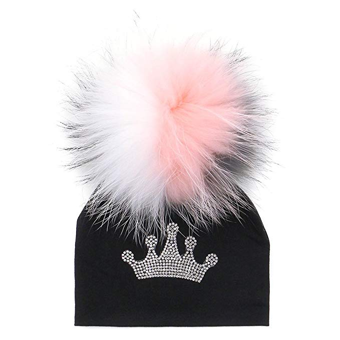 GZHILOVINGL 0-6 Months Baby Hats Newborn Infant Beanie with Real Fur Pom Pom Winter