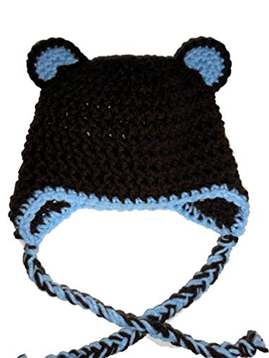 Sweet Lullabiez Handmade Brown & Baby Blue Bear Beanie / Hat Size 3-6 Months