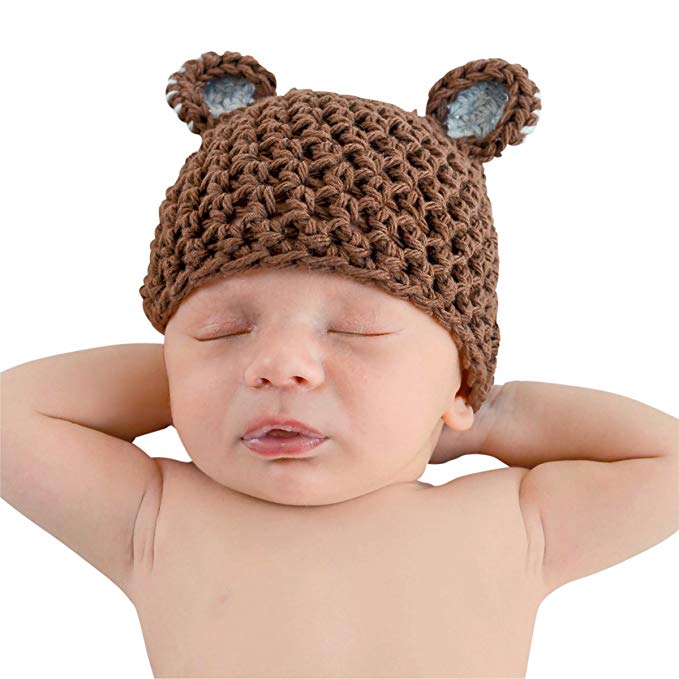 Melondipity Boys Organic Blue & Brown Sugar Bear Beanie Premium Crochet Baby Hat