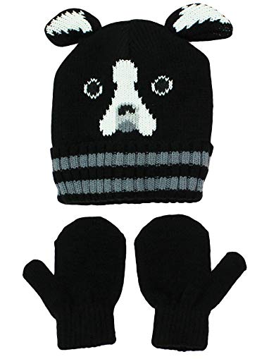 Nolan Black and White Unisex Bulldog Knit Sweater Hat and Mitten Set Toddler 2T-4T