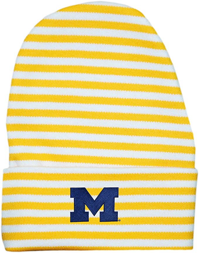 University of Michigan Wolverines Block M Logo Striped Newborn Knit Cap