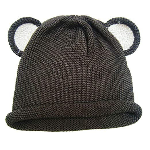 Cute Baby Beanie Hat 0-6m Soft Luxurious Cotton Knit - Brown Bear Ear Hat