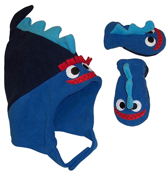 N'Ice Caps Little Boys and Baby 2 Ply Micro Fleece Dino Design Hat Mitten Set