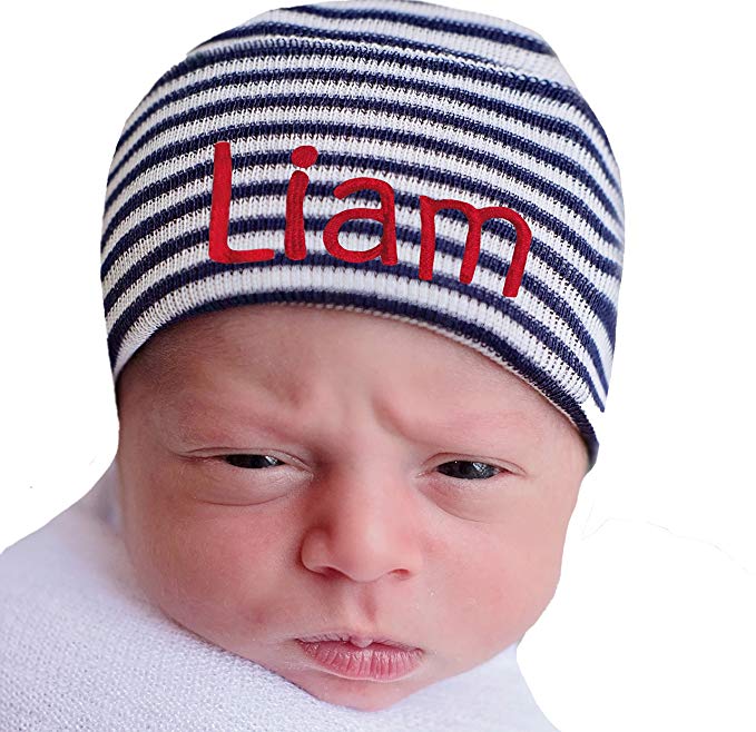 Melondipity Navy and White Personalized Newborn BOY Red Lettering - Hobo Font