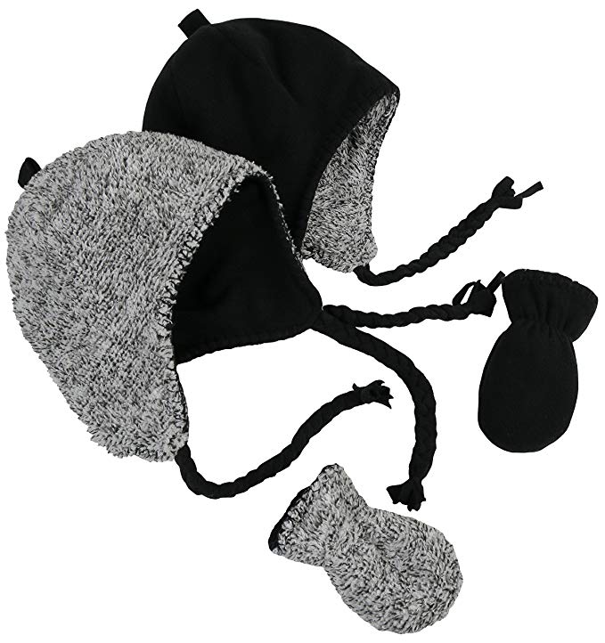 N'Ice Caps Little Kids and Baby Reversible Hat and Mittens Fleece Skater Set
