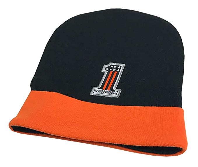Harley-Davidson Baby Boys' Slouchy Knit Beanie Hat, Black & Orange 7261803