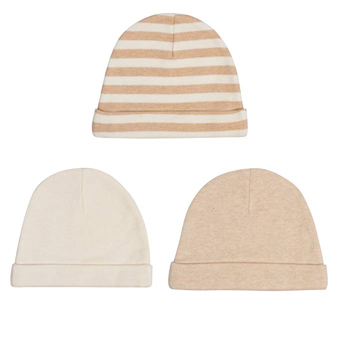 Niteo Organic Cotton Baby Caps, Luxuriously-Soft, All Natural, Dye-Free, 3-Pack