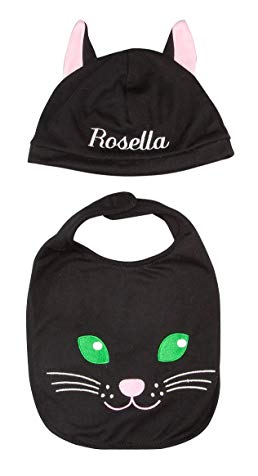 Personalized Black Cat Hat and Bib Set