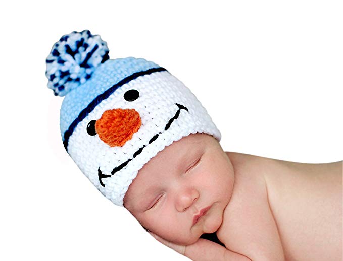 Melondipity Boys Mr. Frosty Crochet Baby Hat - White Snowman Christmas Beanie