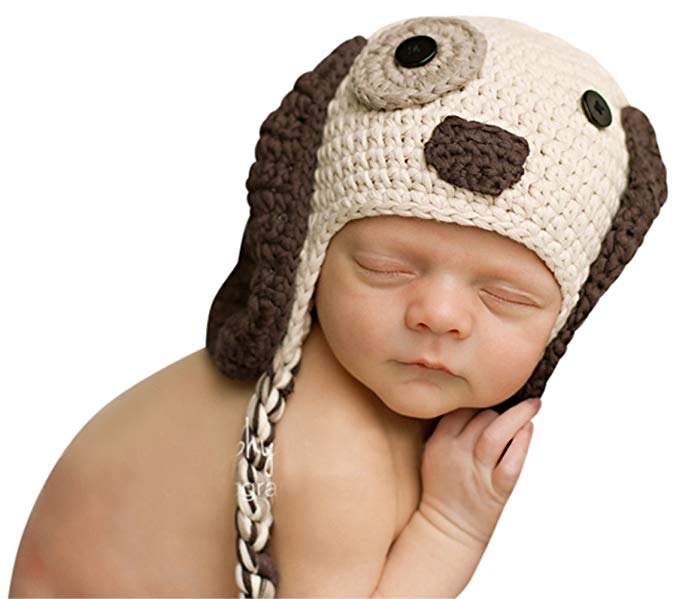 Melondipity Boys Little Puppy Dog Newborn Baby Hat - Crochet Animal Beanie (newborn)