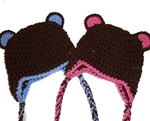 Sweet Lullabiez Twin Set Handmade Brown & Pink and Brown & Blue Bear Beanies / Hats Size 3-6 Months Review