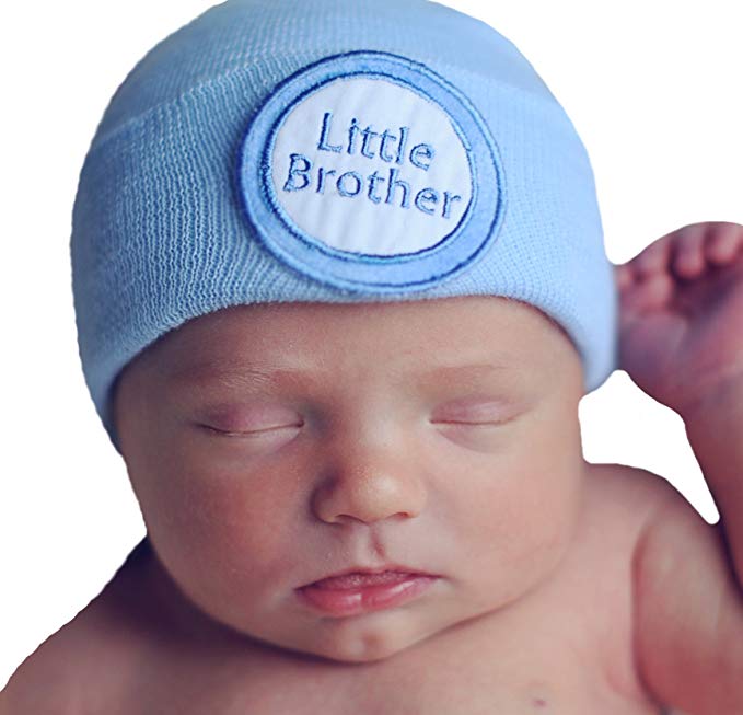 Melondipity Little Brother Newborn Boy Hospital Hat Blue Hospital Hat Nursery Hat