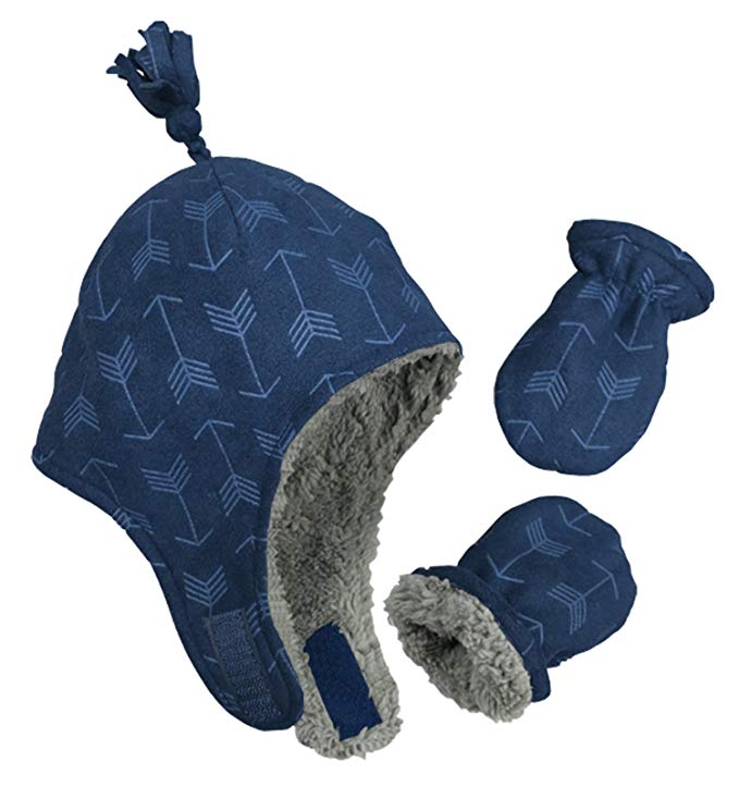 N'Ice Caps Little Boys and Baby Sherpa Lined Micro Fleece Pilot Hat Mitten Set