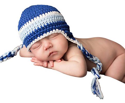 Melondipity Boys Baby Blue & White Striped Beanie Crochet Knit Hat with Braids Review
