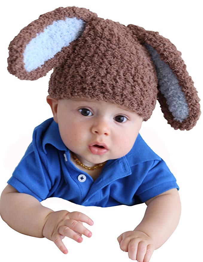 Melondipity Boys Handmade Soft Brown & Blue Easter Bunny Beanie Crochet Baby Hat
